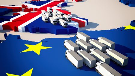 Europe Map with waiting trucks to illustrate trading